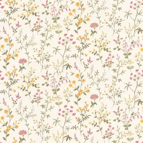 Rasch Tesa Self-Adhesive Daisy Floral Wallpaper in Multicolour Yellow, Pink and Green, Country House Style Non-Woven Textured Roll