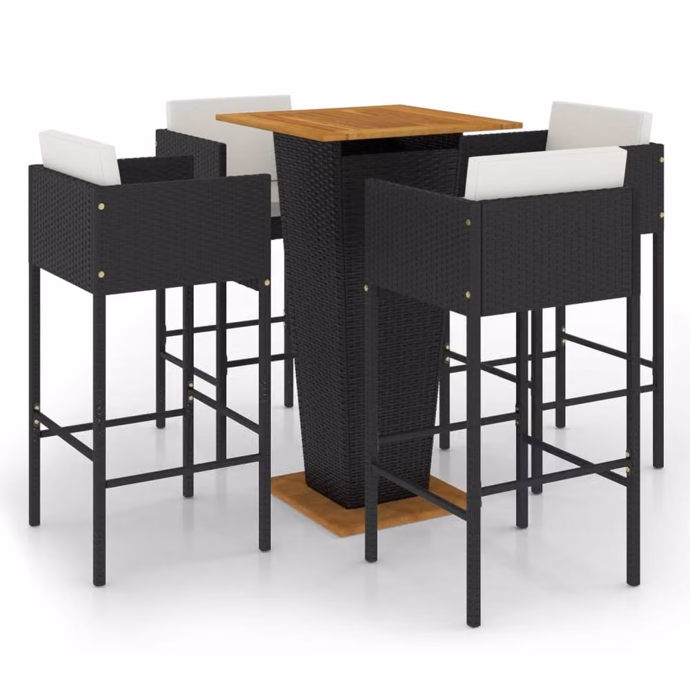 Berkfield Home 5 Piece Modern Poly Rattan Garden Bar Set with Cushions in Black – 2