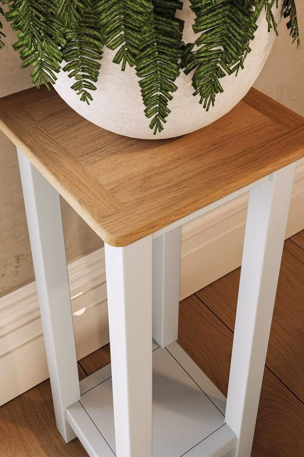 FWStyle White Linen End Side Table with Oak Top, W/D/H: 55 x 27 x 24 cm – 4
