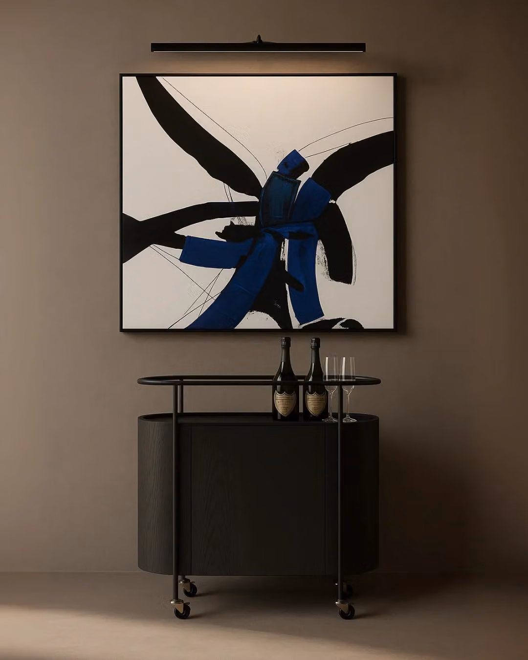 Tommy Franks Alpha Oil Canvas Abstract Modern Wall Painting Reproduction in Blue, Black and White