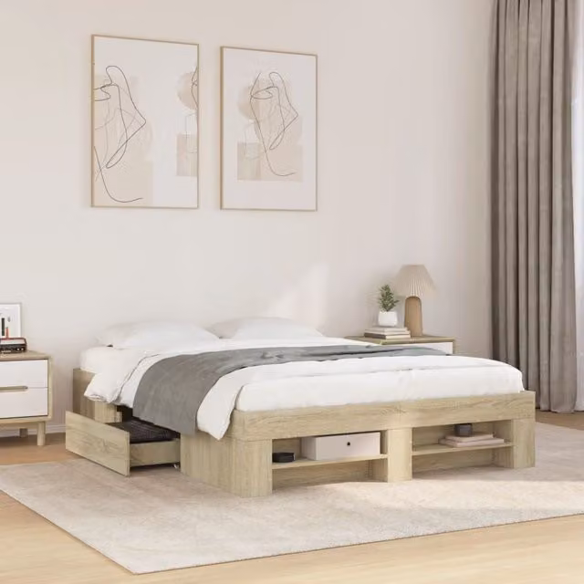 Berkfield Home Small Double Bed Frame in Sonoma Oak Brown, W/D/H: 120 x 200 cm