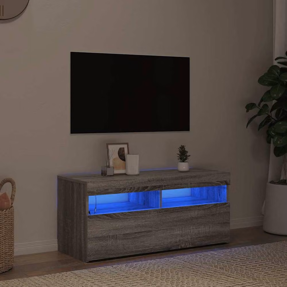 Berkfield Home Modern TV Cabinet with LED Lights in Grey Sonoma, W/D/H: 90 x 35 x 40 cm – 3