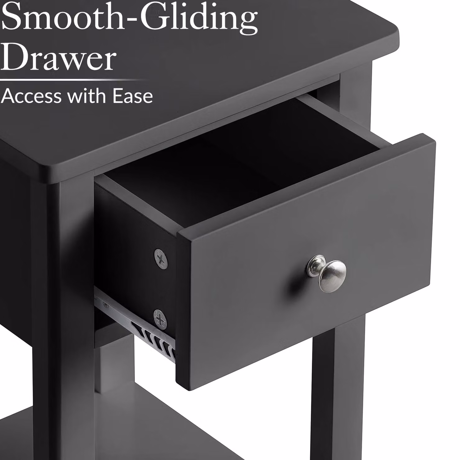 Christow Black Slim Bedside Table with One Drawer and Storage Shelf – 3