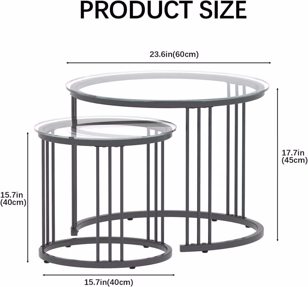 Huhote Elegant Round Nesting Coffee Tables, Set of 2 with Matt Black Metal Frame – 2