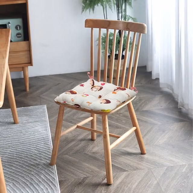 Roseley Square Seat Cushion Pads in Beige and Multicolour with Tie Cords