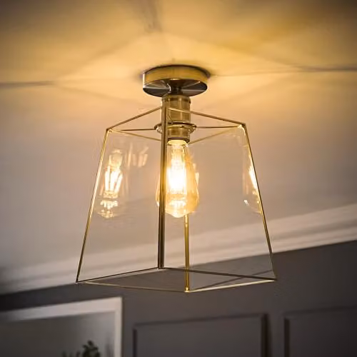 ValueLights Susie Glass Lantern Flush Ceiling Light in Brushed Chrome – 2