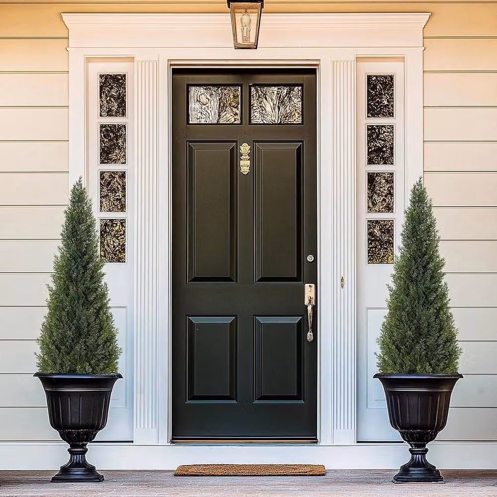 VOGREX Set of 2 Green Artificial Cedar Topiary Trees, Height: 121.92 cm – 6