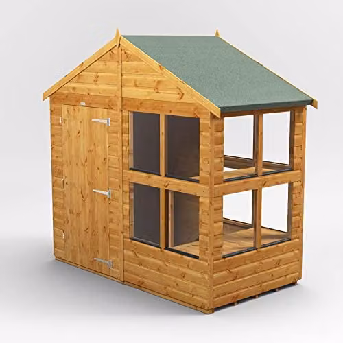 Powersheds Premium Apex Wooden Potting Greenhouse in Brown with 12mm Extra Thick Timber and Toughened Glass