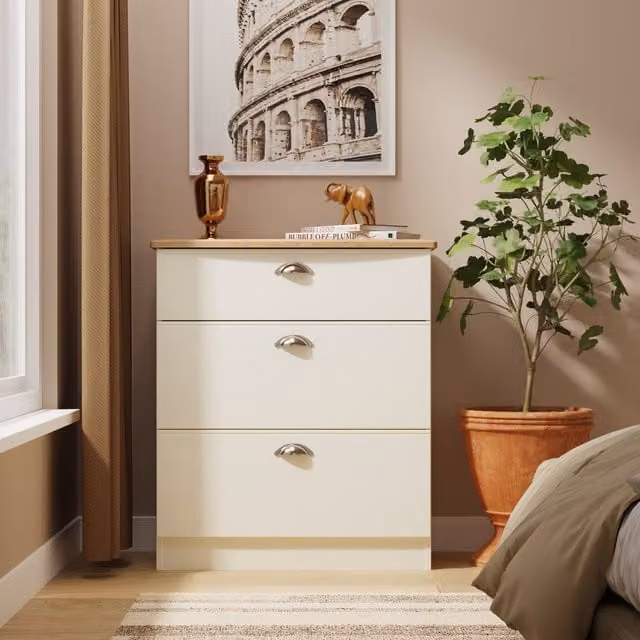 VictoriaReady Assembled 3 Drawer Deep Chest in Cream Ash and Riviera Oak