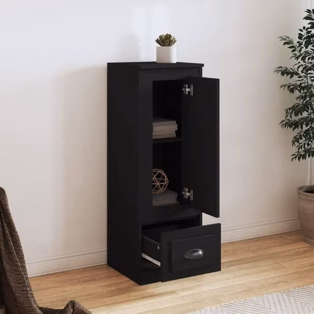 Berkfield Home Black Matt Highboard with Hinged Doors and Internal Shelves, W/D/H: 36 x 35.5 x 103.5 cm – 1