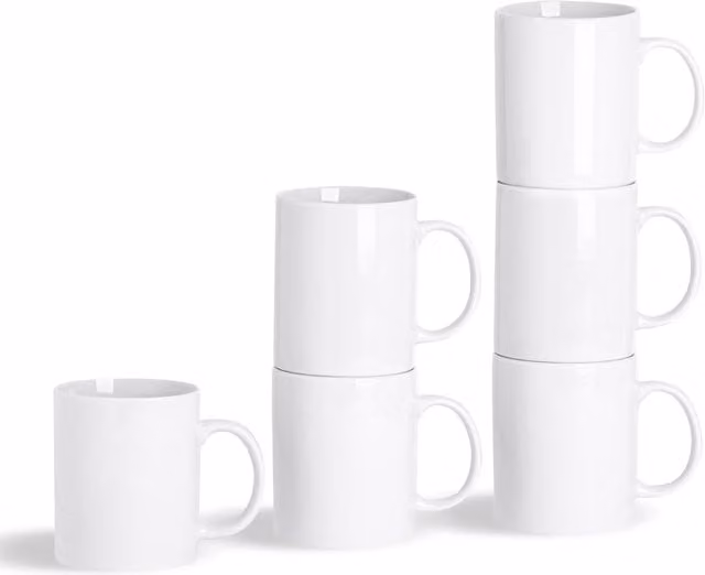 Argon Tableware White Porcelain Tea Mug Set of 36, 285ml