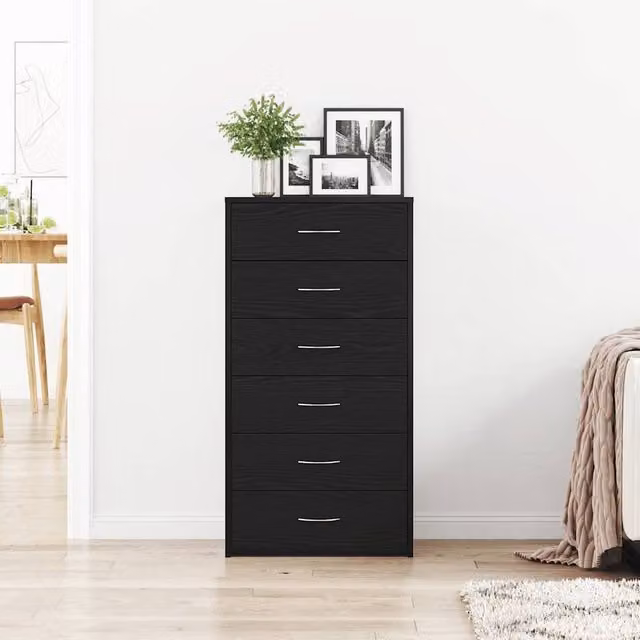 Berkfield Home Black Oak Sideboard with 6 Drawers, W/D/H: 50 x 34 x 96 cm