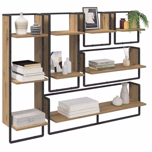 vidaXL Set of 6 Wall-Mounted Modern Shelves in Artisan Oak, W/D/H: 100 x 25 x 30 cm