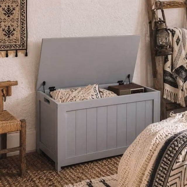 Wyld Haus Halumo Grey Wooden Panelled Blanket Storage Chest W/D/H: 40 x 48 x 40 cm – 1