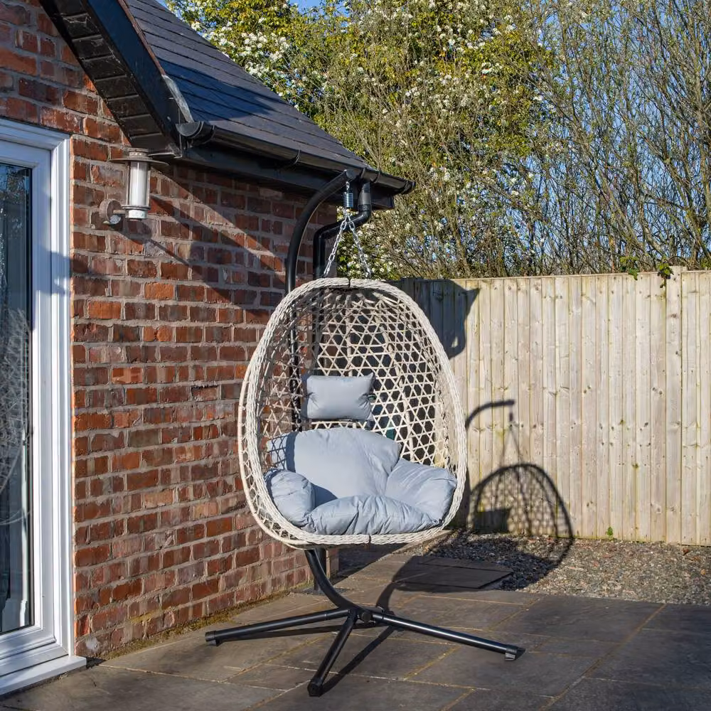 Samuel Alexander Cool Grey Hanging Rattan Egg Chair with Steel Frame and Waterproof Cover – 2