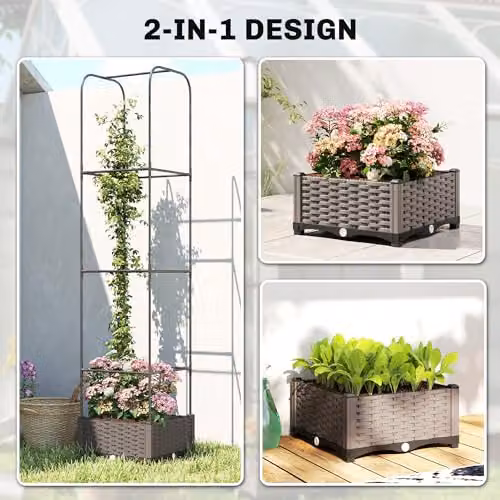 Outsunny Raised Garden Bed with Trellis Planter in Black, W/D/H: 40 x 40 x 179 cm – 3
