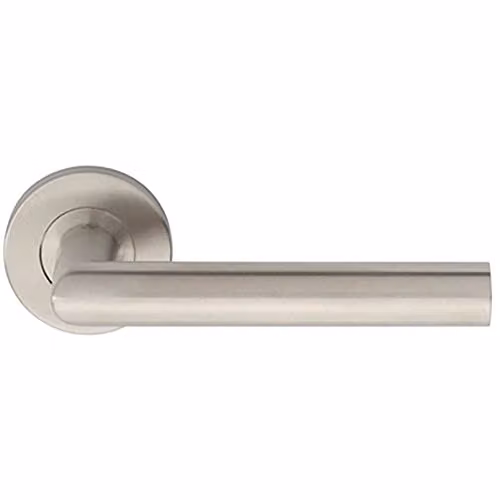 Loops Pair Straight Mitred Bar Handle on Round Rose in Brushed Satin Steel Silver with Concealed Fixings