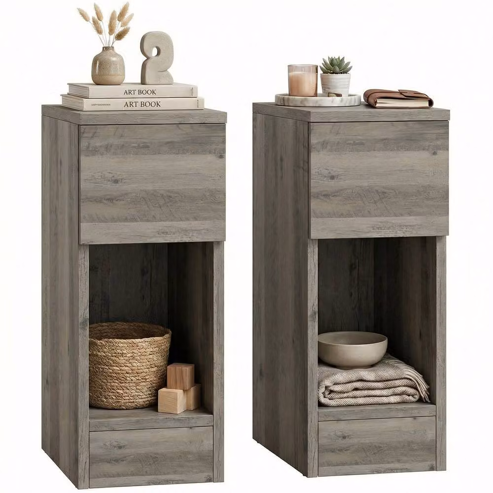 HOMCOM Set of 2 Modern Grey Bedside Tables for your Bedroom or Living Room – 2
