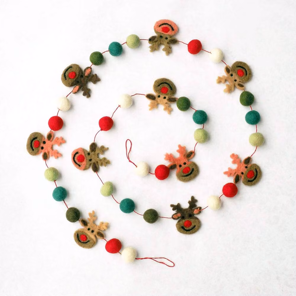 Paper High Multicolour Felt Reindeer and Pom Pom Christmas Garland – 2