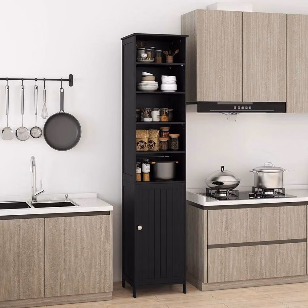 PAWNORA Modern Freestanding Storage Organizer in Matt Black with Hinged Doors and Internal Shelves – 3