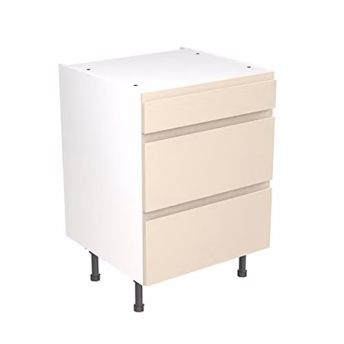 Kitchen Kit Flatpack 3 Drawer Base Cabinet with J-Pull Door, Cashmere Matt, W: 60 cm, H: 87 cm, D: 57 cm