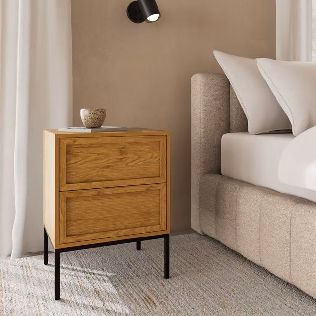 Furniture To Go Palmdale Bedside Table with 2 Drawers in Wild Oak