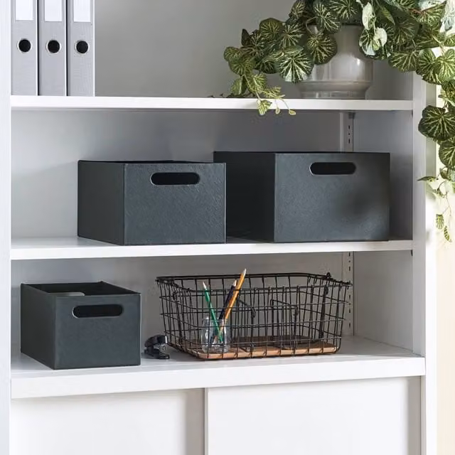 Wyld and Coco Set of 3 Grey Faux Leather Storage Baskets with Handles – 1