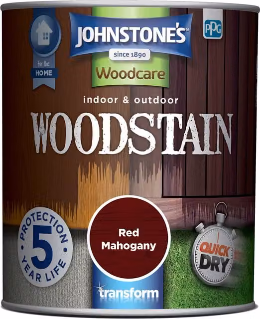 Johnstones Indoor and Outdoor Woodstain Paint in Red Mahogany, 750ml