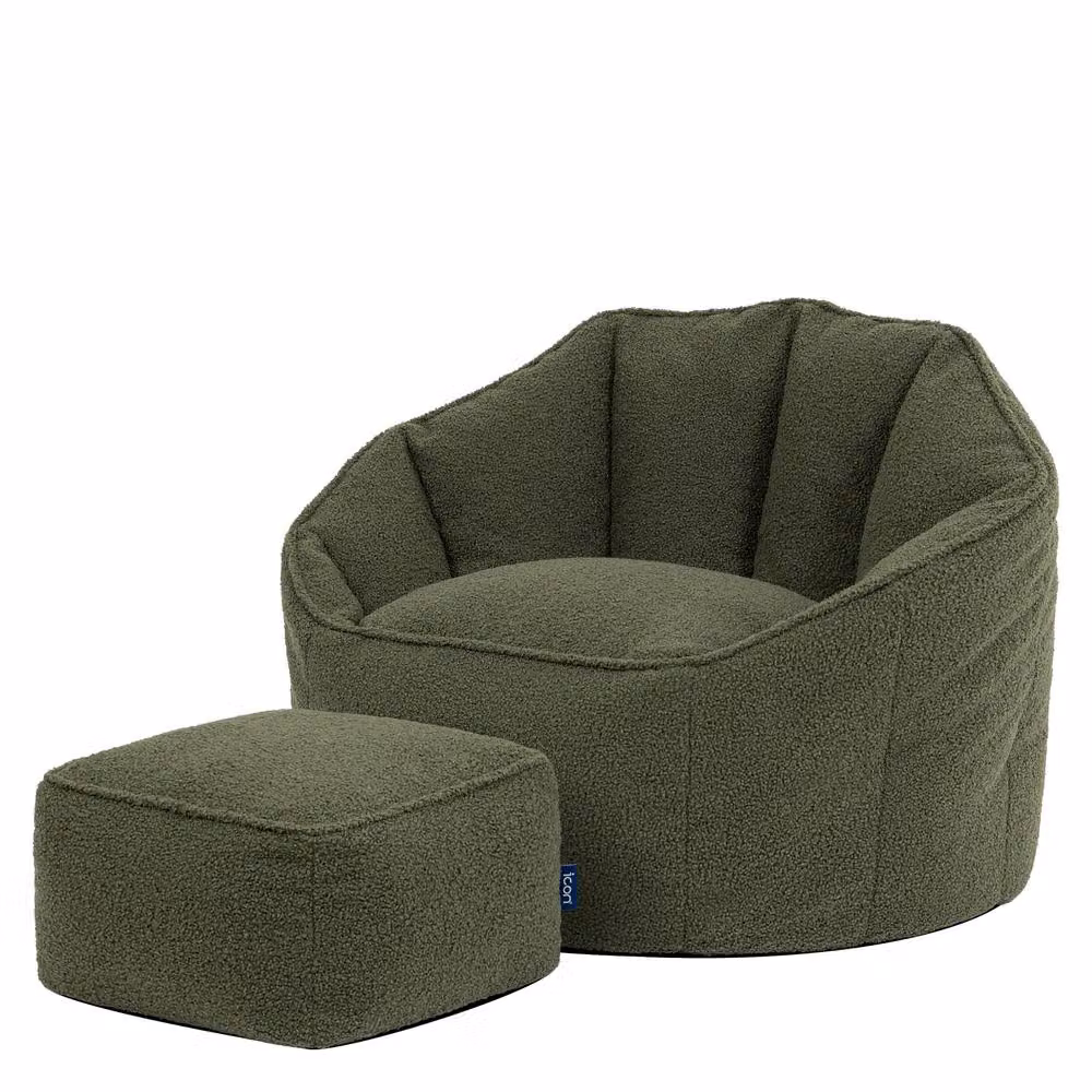 ICON Boucle Sirena Accent Chair and Footstool Bundle in Green – 4