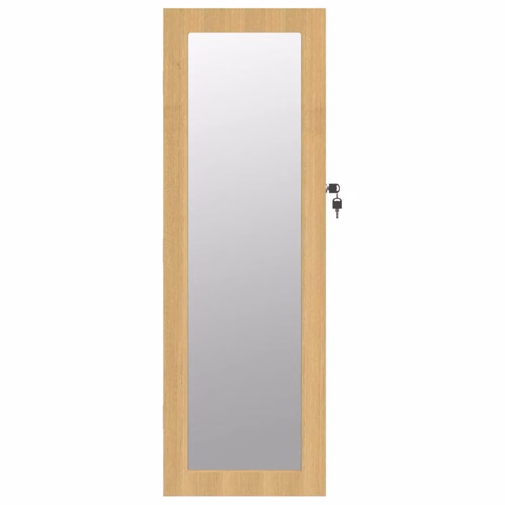 Berkfield Home Wall Mounted Mirror Jewellery Cabinet with Lock and Internal Shelves, Beige, W: 30 cm, D: 8.5 cm, H: 90 cm – 3