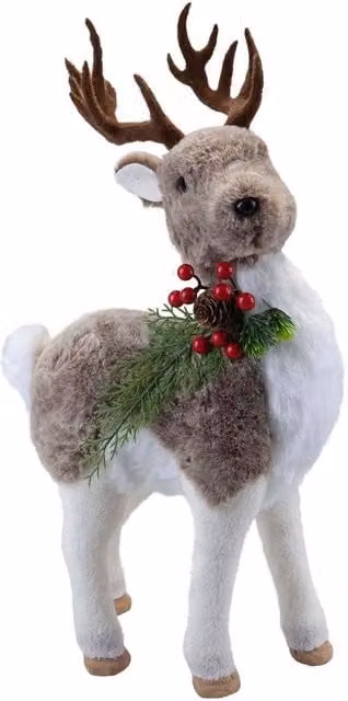 VFM e-Store Christmas Standing Deer Decoration in Grey and White, H 47 cm x W 13 cm x D 13 cm
