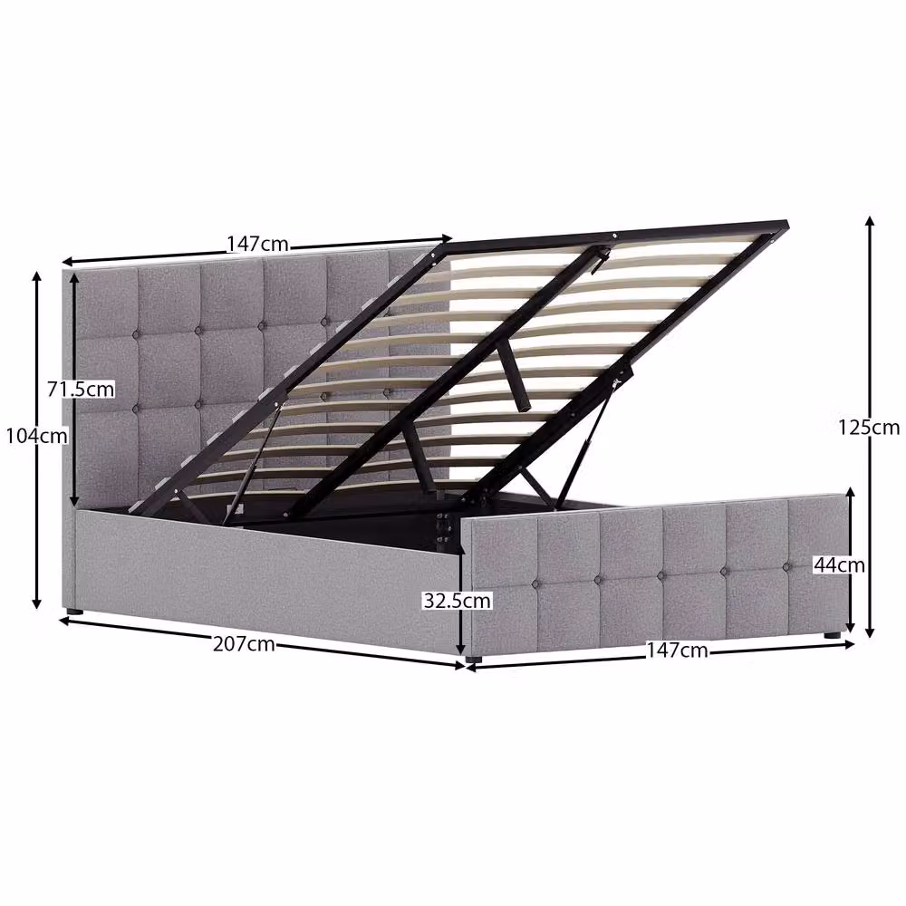 HD Designs Valentina Double Ottoman Bed Frame in Light Grey Velvet Fabric – 2