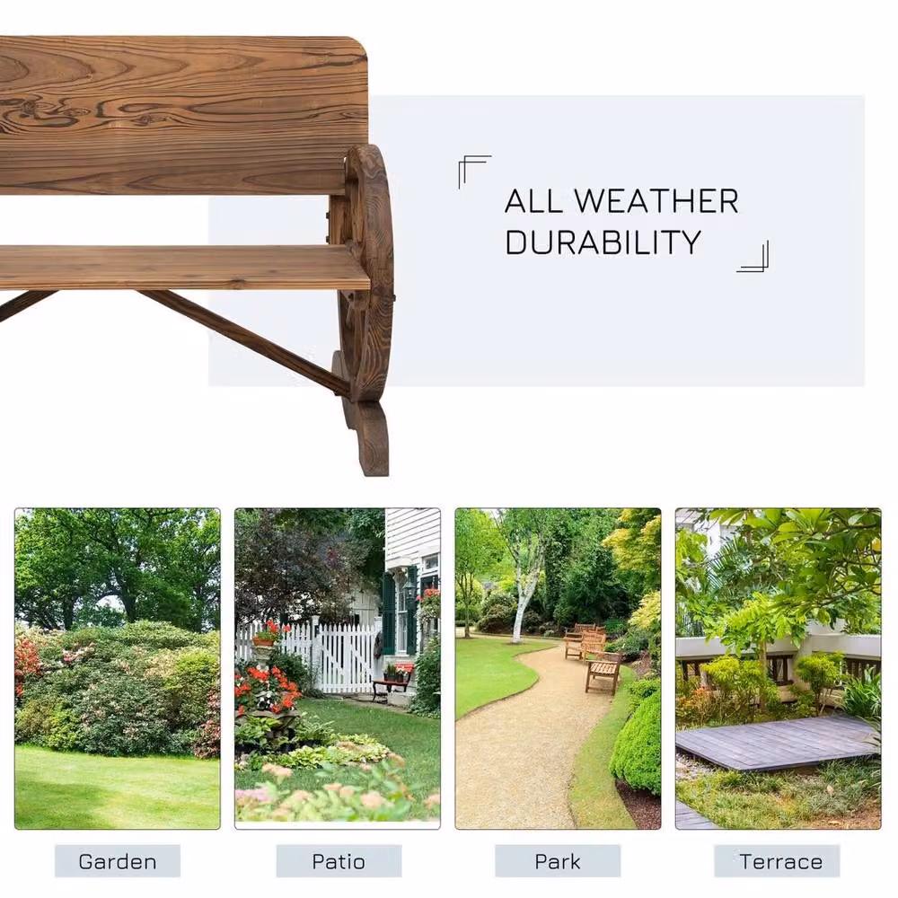 VOGREX Rustic Wooden Garden Bench Outdoor Loveseat with High Back, Brown – 5