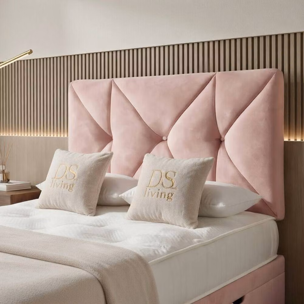 DS Living Eclipse Pink Velvet Upholstered Ottoman Bed, W/D/H: 200 x 200 cm – 2