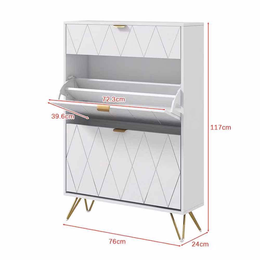 ERGOVEXA Narrow White Matt Shoe Cabinet with 2 Tilting Compartments and Top Drawer – 2
