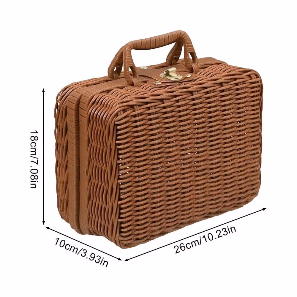 FLAVORA Brown Woven Rattan Style Open Weave Basket with Handles – 2