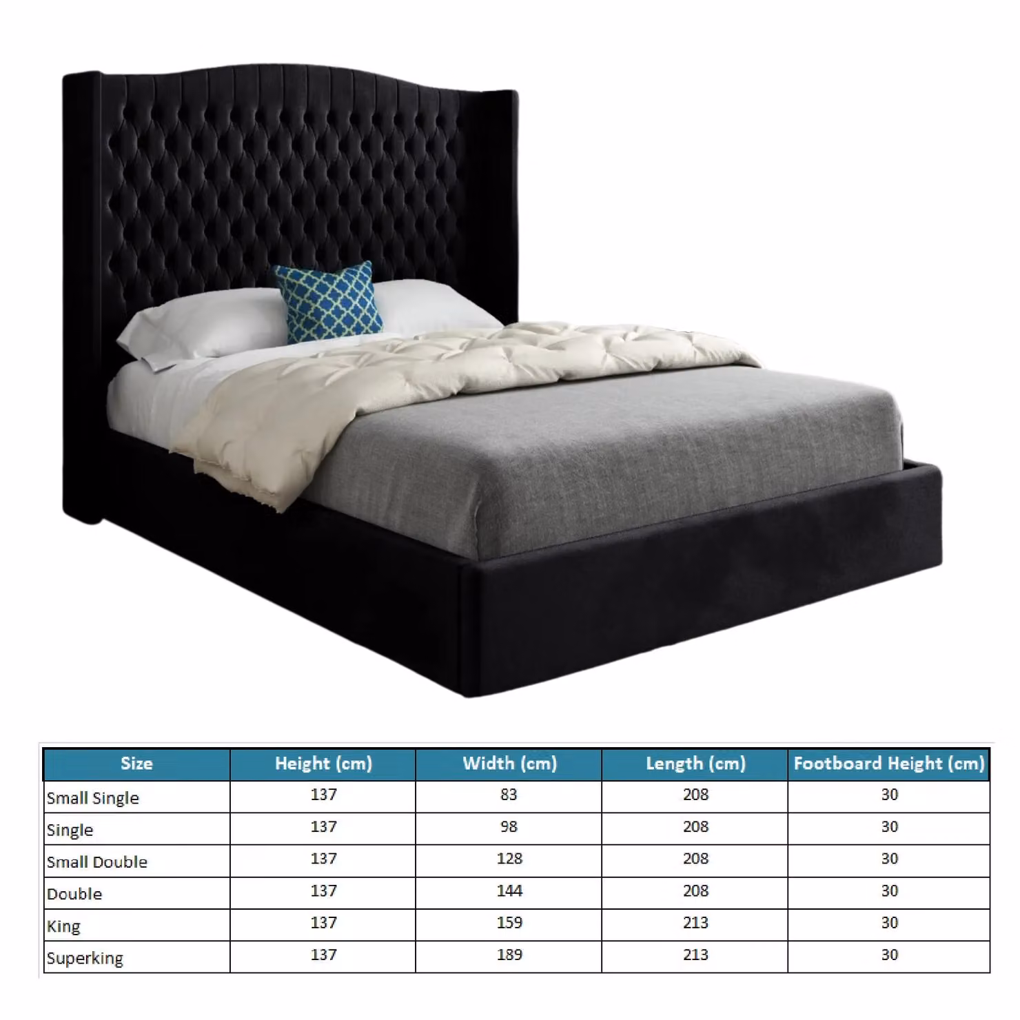 Casani Rana Curved Top Winged Upholstered Soft Velvet Bed Frame in Black, Super King, 200 x 200 cm – 4