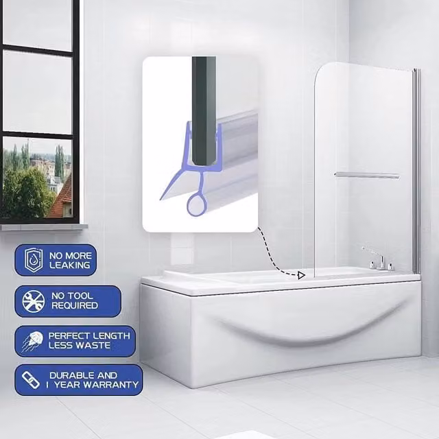 NESTLUNE Clear Plastic and Rubber Bath Shower Screen Door Seal Strip – 1