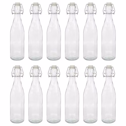 Argon Tableware 520ml Glass Bottles with Swing Top, Clear, Pack of 12