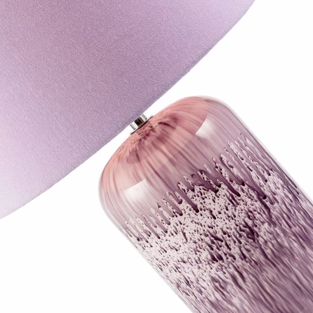Happy Homewares Modern Marble Drip Snowflake Glass Table Lamp with Linen Shade in Lilac, H 46.0 cm x W 30.0 cm x D 30.0 cm – 2