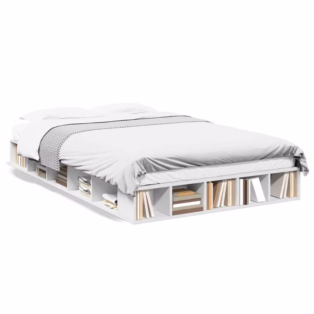 Berkfield Home Double Bed Frame in White with Side Compartments, W/D/H: 135 x 190 cm – 2