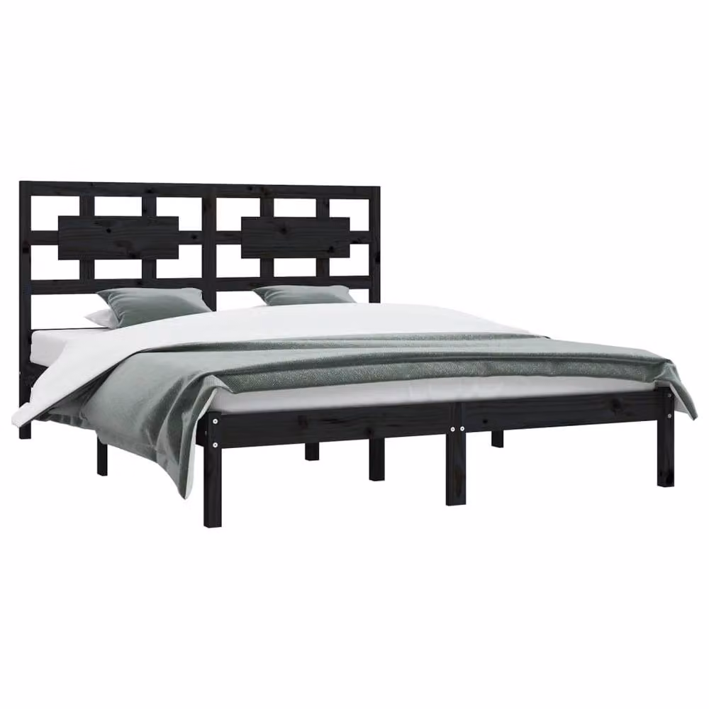 Berkfield Home Black Solid Wood Pine Bed Frame W/D/H: 200 x 200 cm – 3