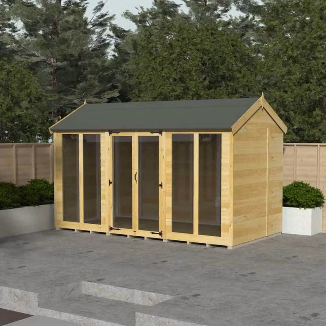 Buttercup Farm Apex Summer House with Full Height Window in Brown, W: 231 cm, D: 243 cm, H: 217 cm – 2