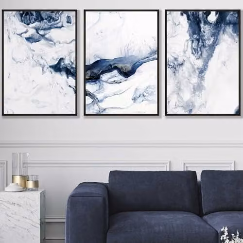 ARTZE Set of 3 Blue Abstract Ocean Waves Paper Posters, W: 42 cm, H: 59.4 cm – 1