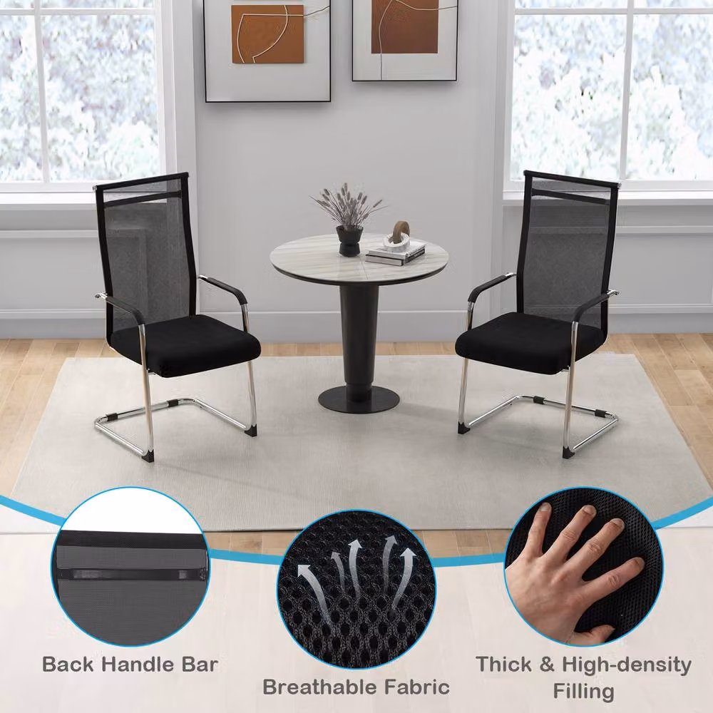 Gymax Set of 2 Black Fabric Meeting Room Conference and Office Guest Chairs – 4
