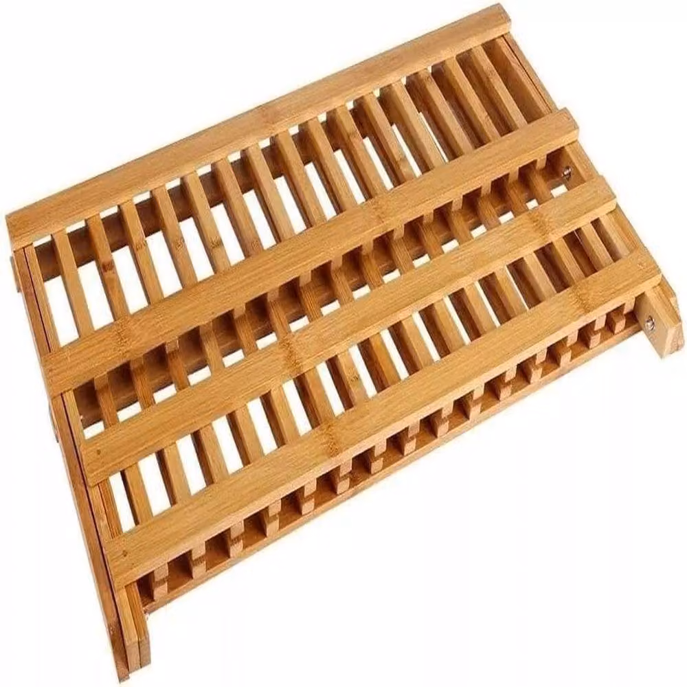 SPETLEK 2-Piece Brown Bamboo Dish Drainer Set with Foldable Cutlery Holder – 4