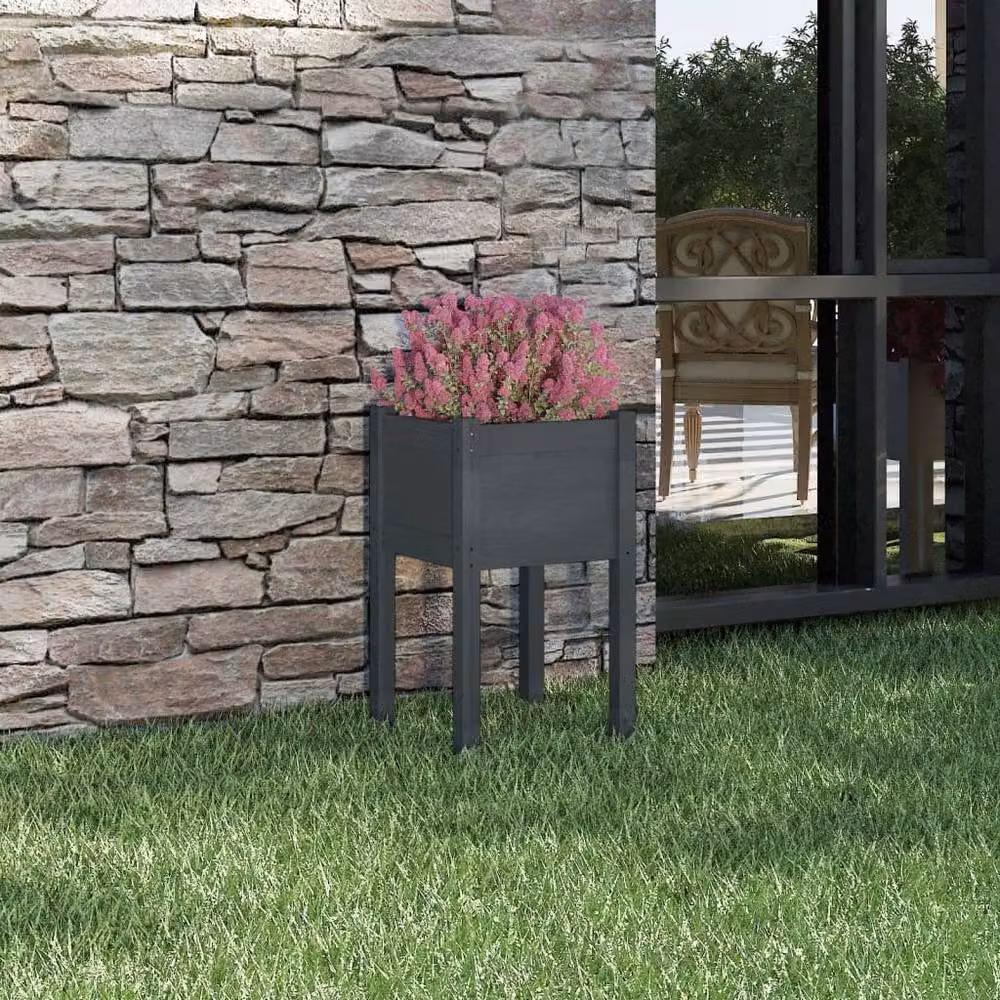 Berkfield Home Durable Grey Solid Pinewood Garden Planter Tub W/D/H: 40 x 40 x 70 cm – 2
