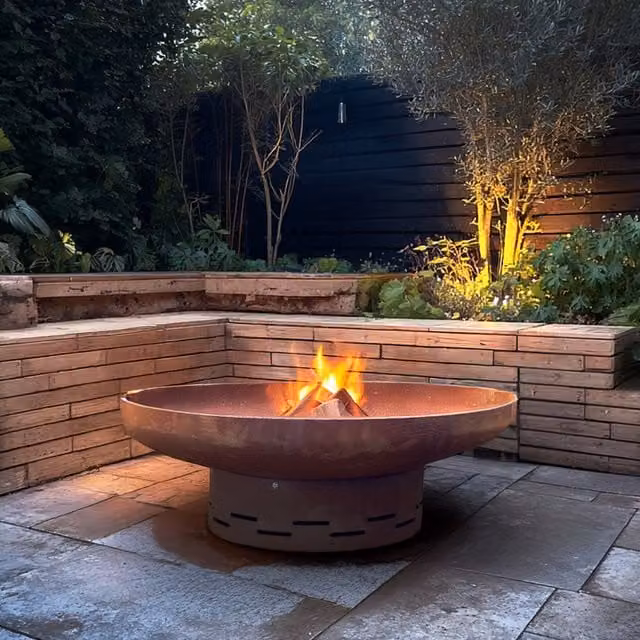 Nicoman Large Pre-Rusted Corten Steel Fire Bowl in Brown and Bronze, Diameter: 91 cm