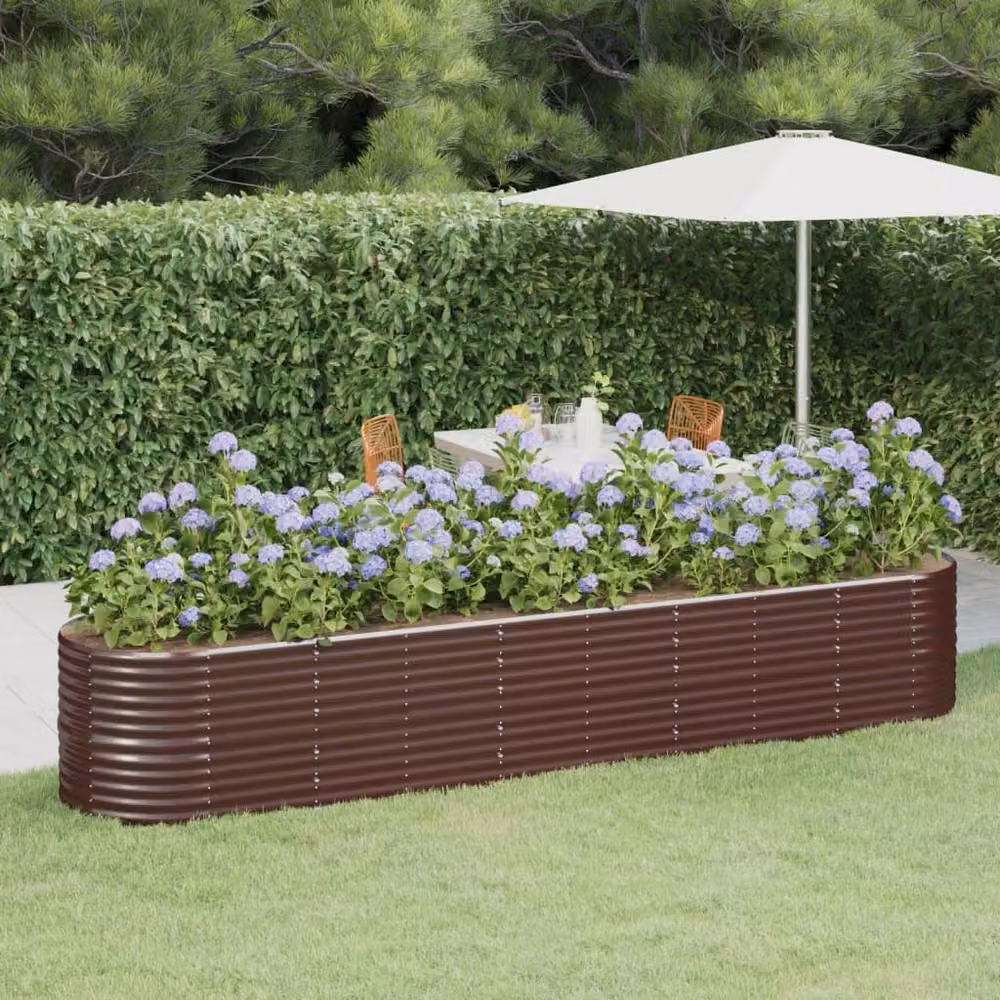 Berkfield Home Garden Brown Powder-coated Steel Raised Bed W/D/H: 368 x 80 x 68 cm – 2