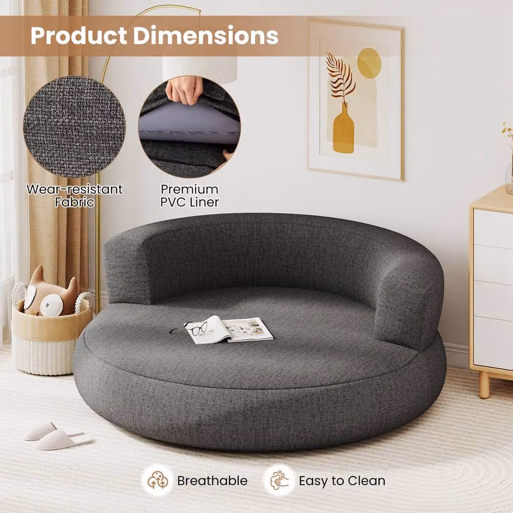 Costway Inflatable Air Sofa Lounger with Detachable Cover and Armrests, Grey – 4